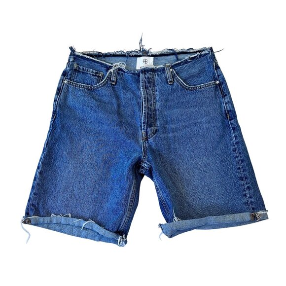 Anine Bing Gavin Raw Hem Cut Off Denim Shorts Size 28 Medium Wash Blue - Picture 1 of 13